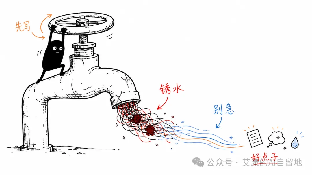 生锈水龙头先流锈水，后来才出好点子